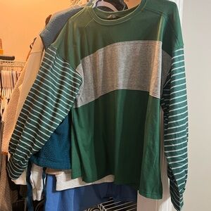 Green and Gray Striped Men's Sweater
